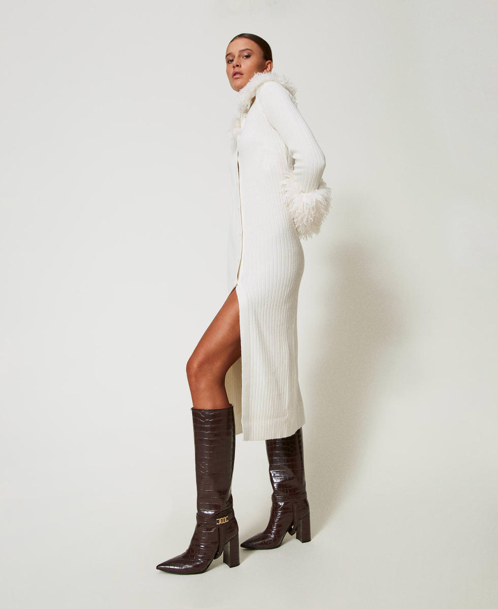 Croc print high boots