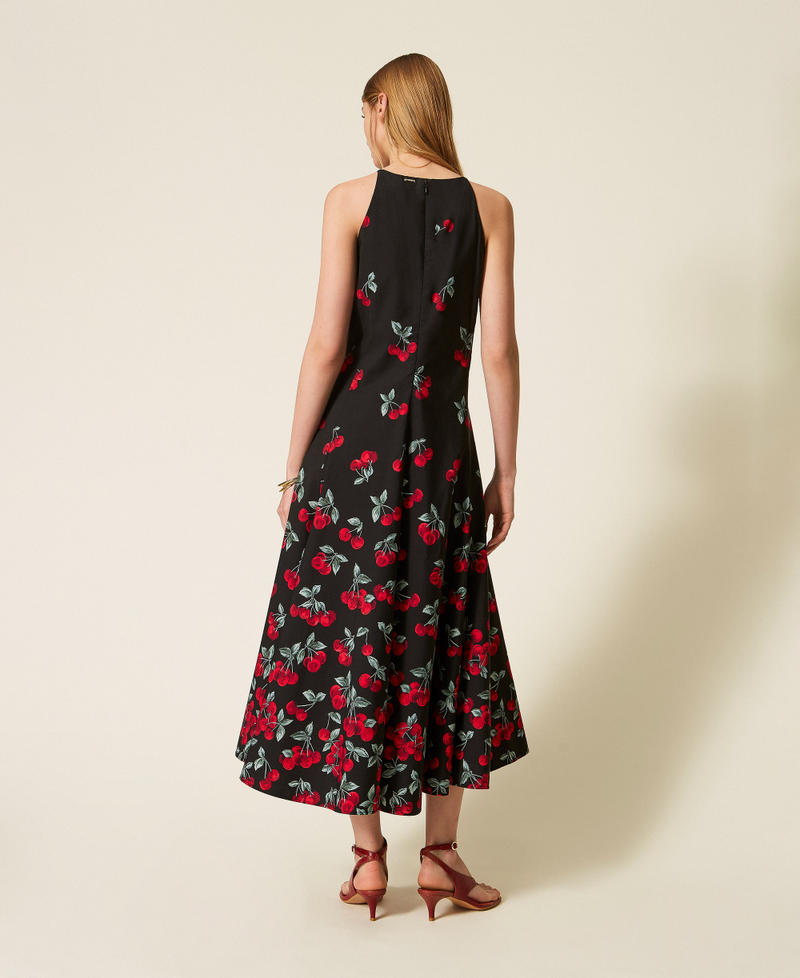 Long poplin dress with cherry print Black/Red Cherries Degrad&egrave; Woman 261TT2591_13502_03
