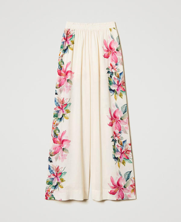 Pantalon en lin mélangé avec imprimé floral