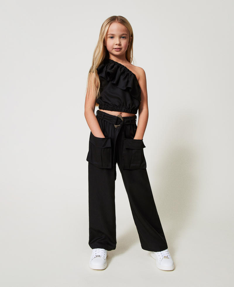 Slated shoulder top with flounce Black Girl 251GJ2463_00006_T0