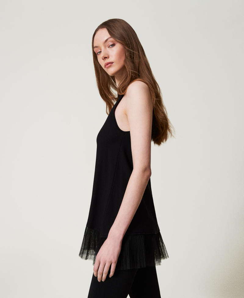 Long top with tulle ruffle Black Woman 251LL3MAA_00006_02