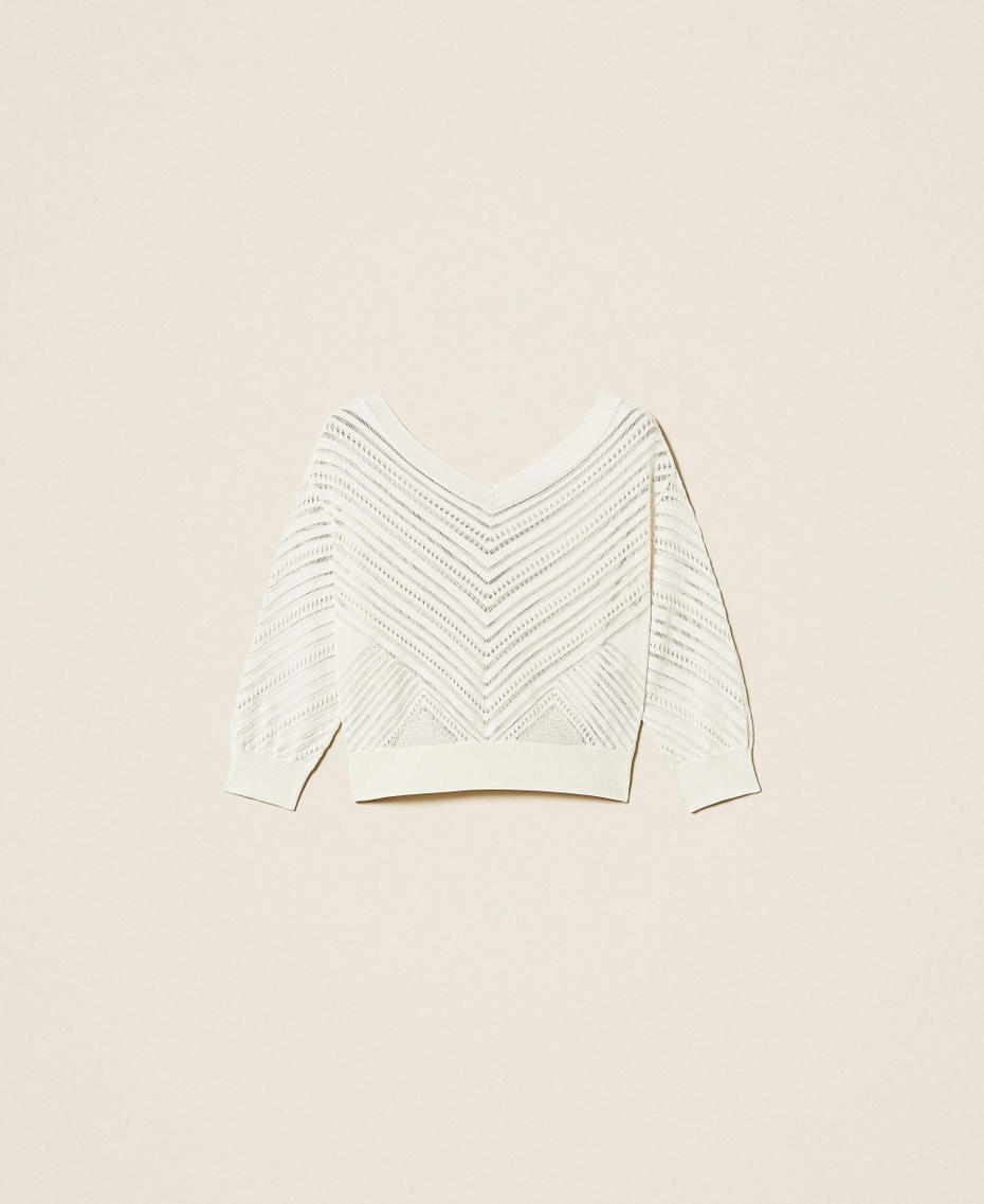 Pullover mit Durchbruchmuster im Zickzack-Design Mattwei&szlig; Frau 261AT3040_00526_S0