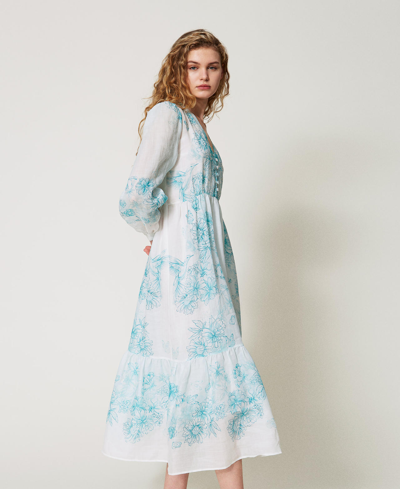 Robe longue florale en ramie