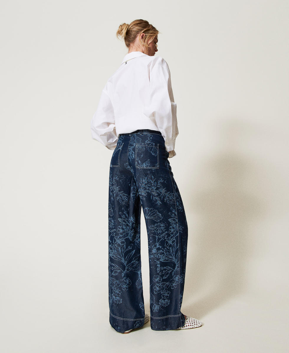 Pantaloni a palazzo MYFO in denim a fiori Donna, TWINSET Milano
