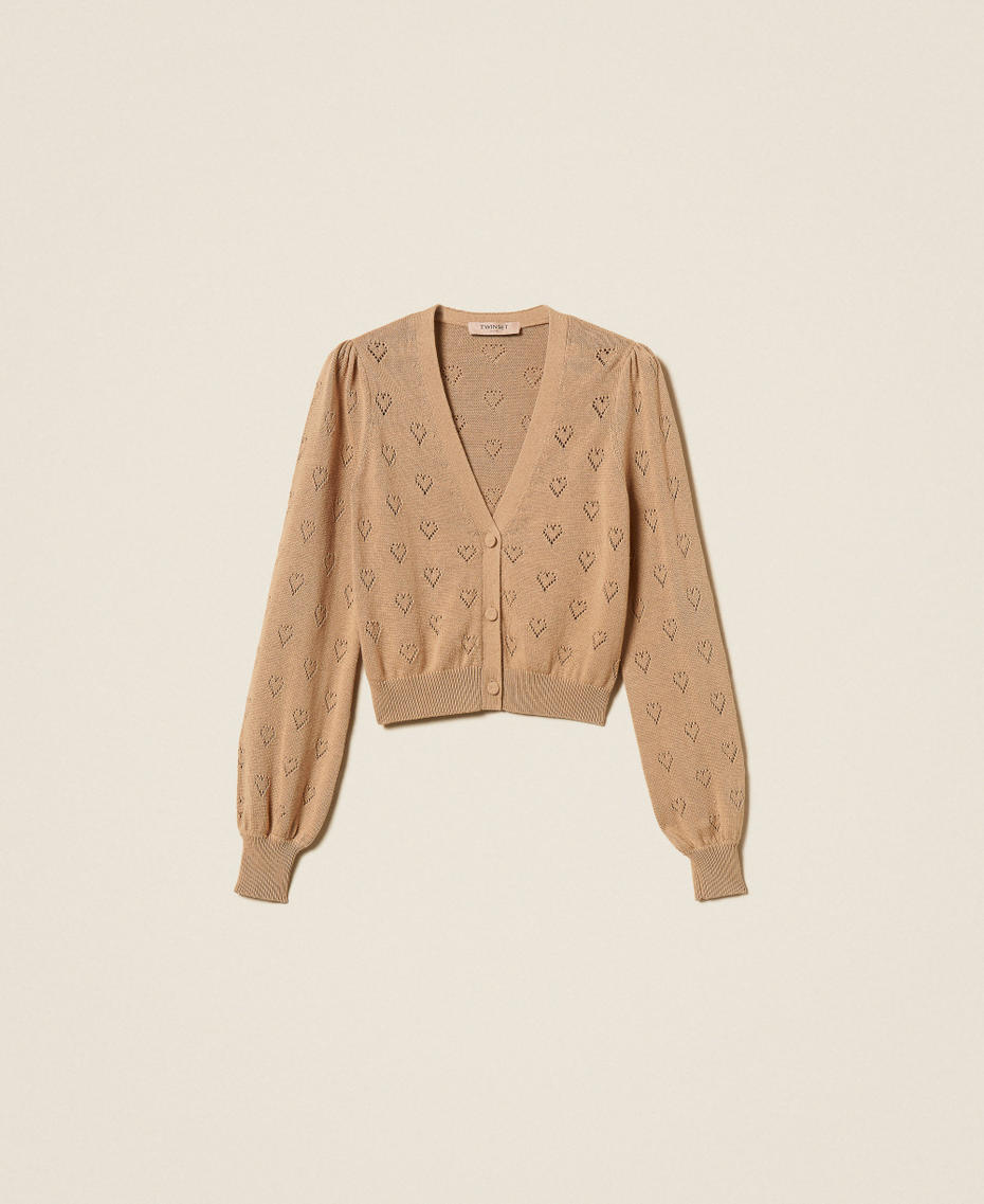 Knit cardigan with heart pattern Light "Tobacco Brown" Woman 262TP3023_13732_S0