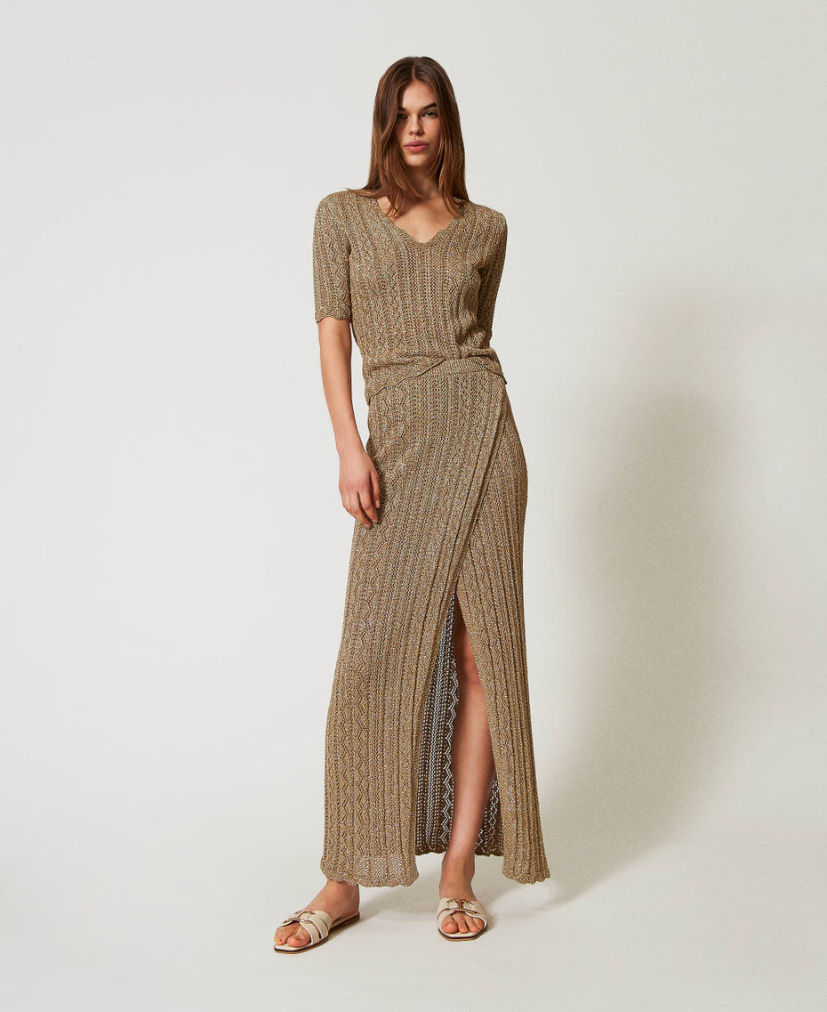 Long skirt in a lurex knit Golden Green Lurex Woman 251TT3192_12454_01