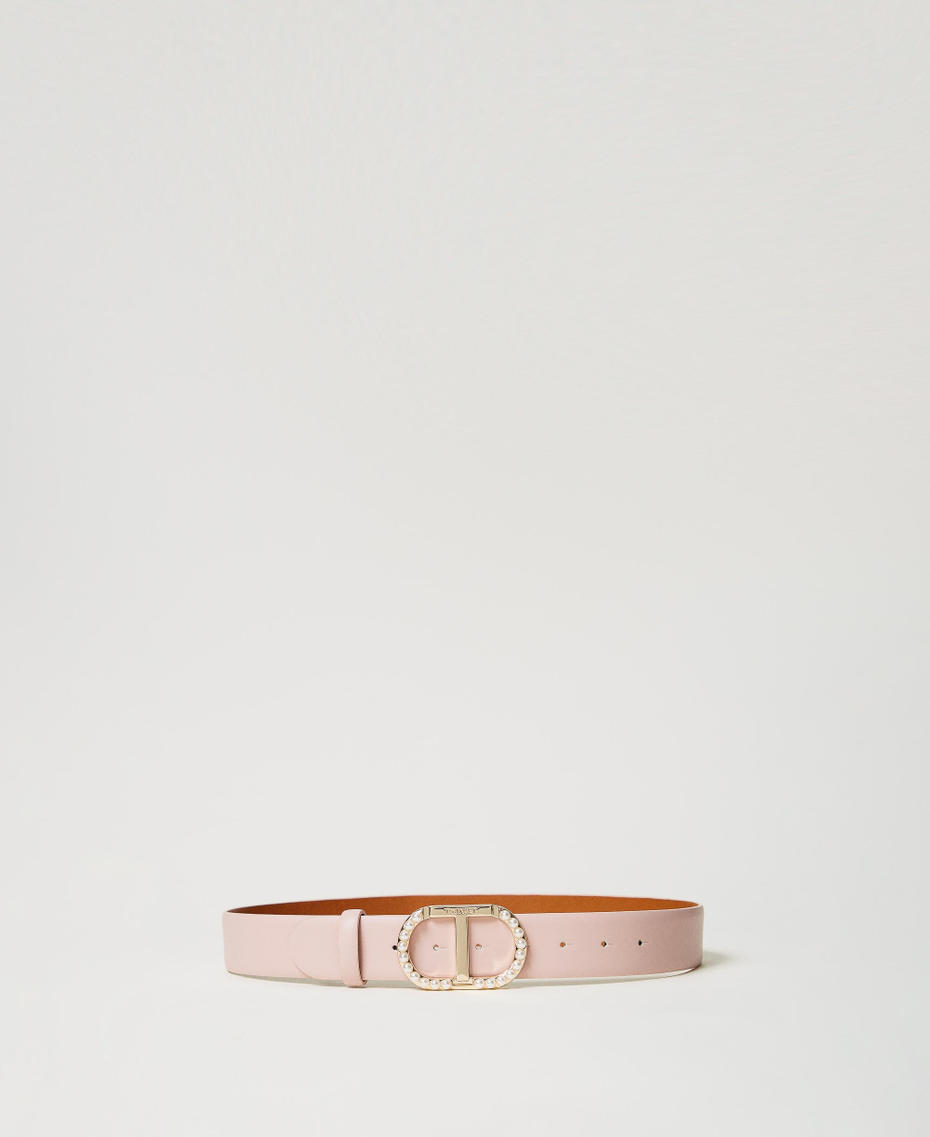 Belt with Oval T buckle with pearls Parisienne Pink Woman 251TA4450_00714_01