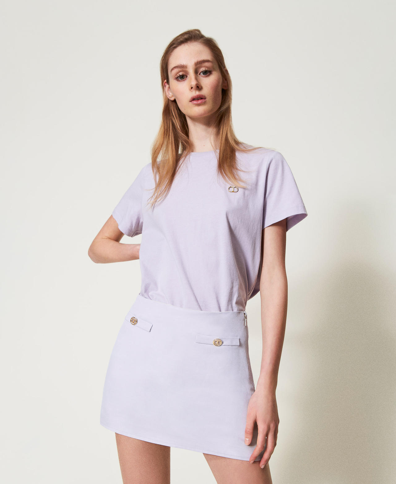 Linen-blend miniskirt Lilac Flowers Woman 251TT2307_00703_01