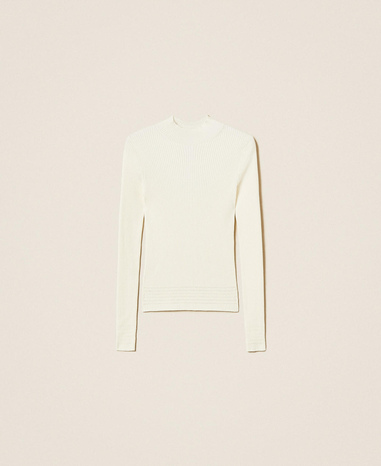 Rib knit turtleneck jumper Woman, White | TWINSET Milano