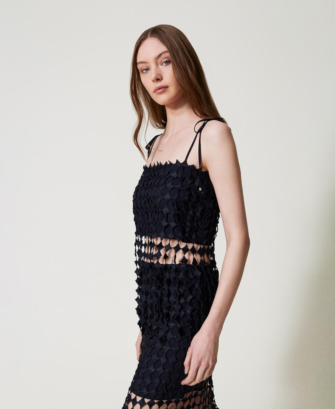 Cropped crochet top Classic Blue Woman 251LM2UAA_11956_02