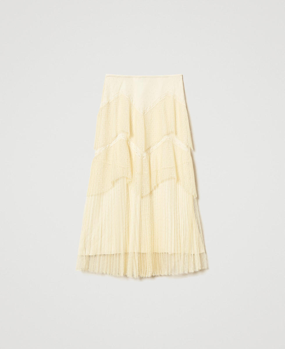 Long tulle skirt with pleated flounces