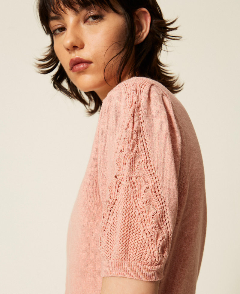 Pull en laine m&eacute;lang&eacute;e ajour&eacute;e Rose Poudre Femme 262TP3210_00916_PD