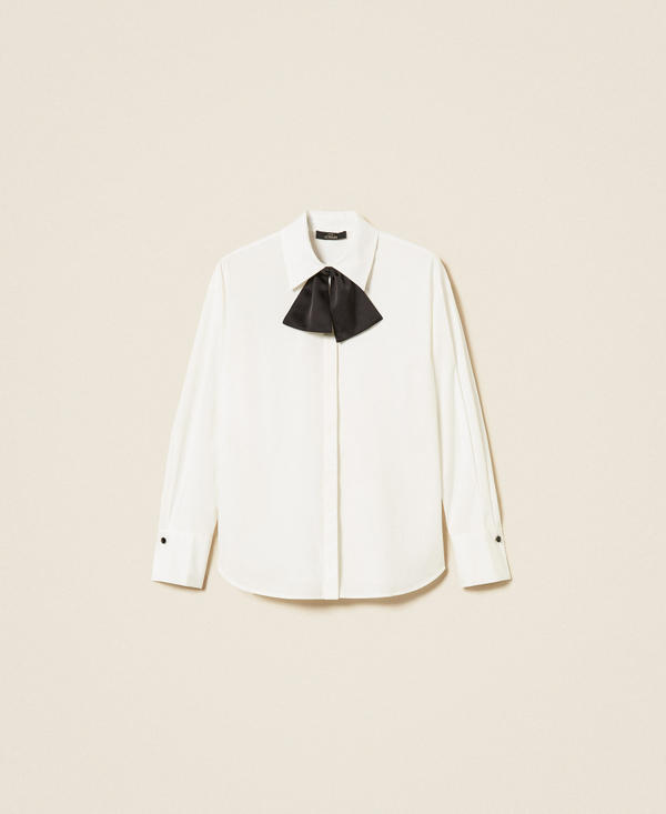 Poplin shirt with pleated bow tie