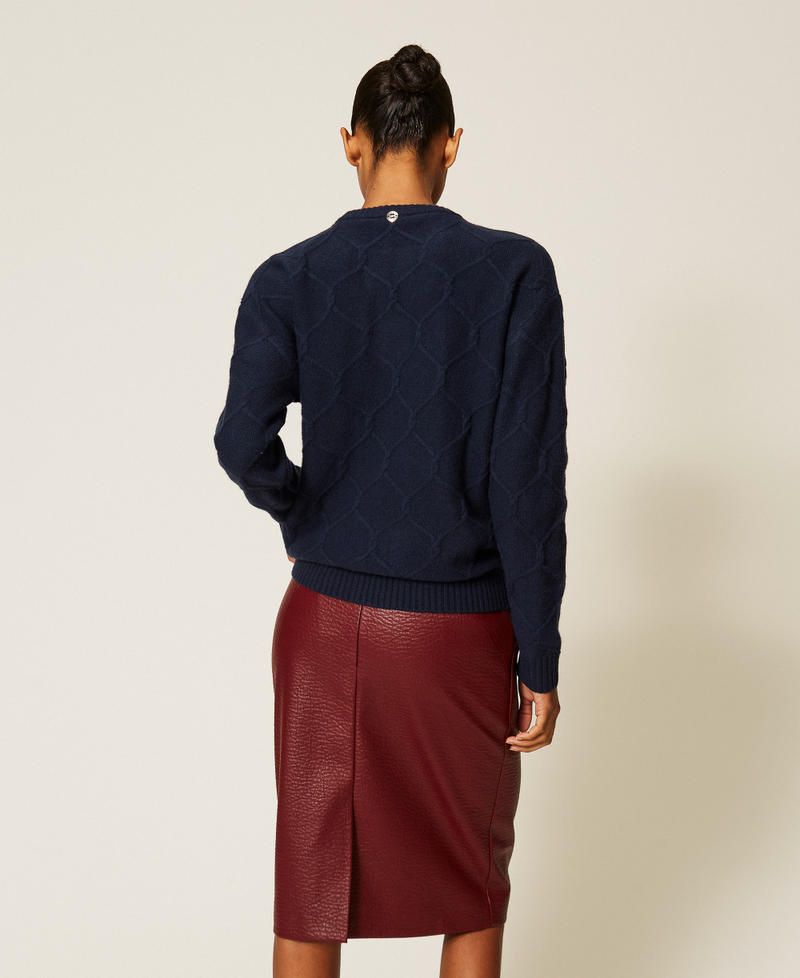 Crew neck wool jumper with floral embroidery Blue Paint Woman 262AP3191_13182_03
