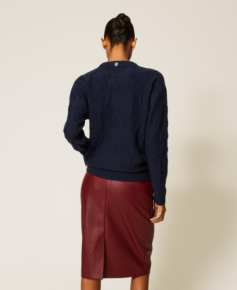 Crew neck wool jumper with floral embroidery Blue Paint Woman 262AP3191_13182_03