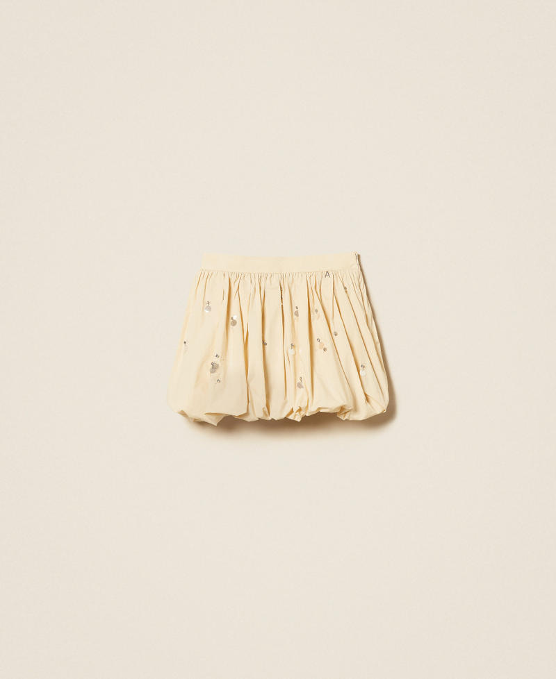 Poplin balloon miniskirt with embroidery Cashew Beige Woman 261AT2012_13362_S0