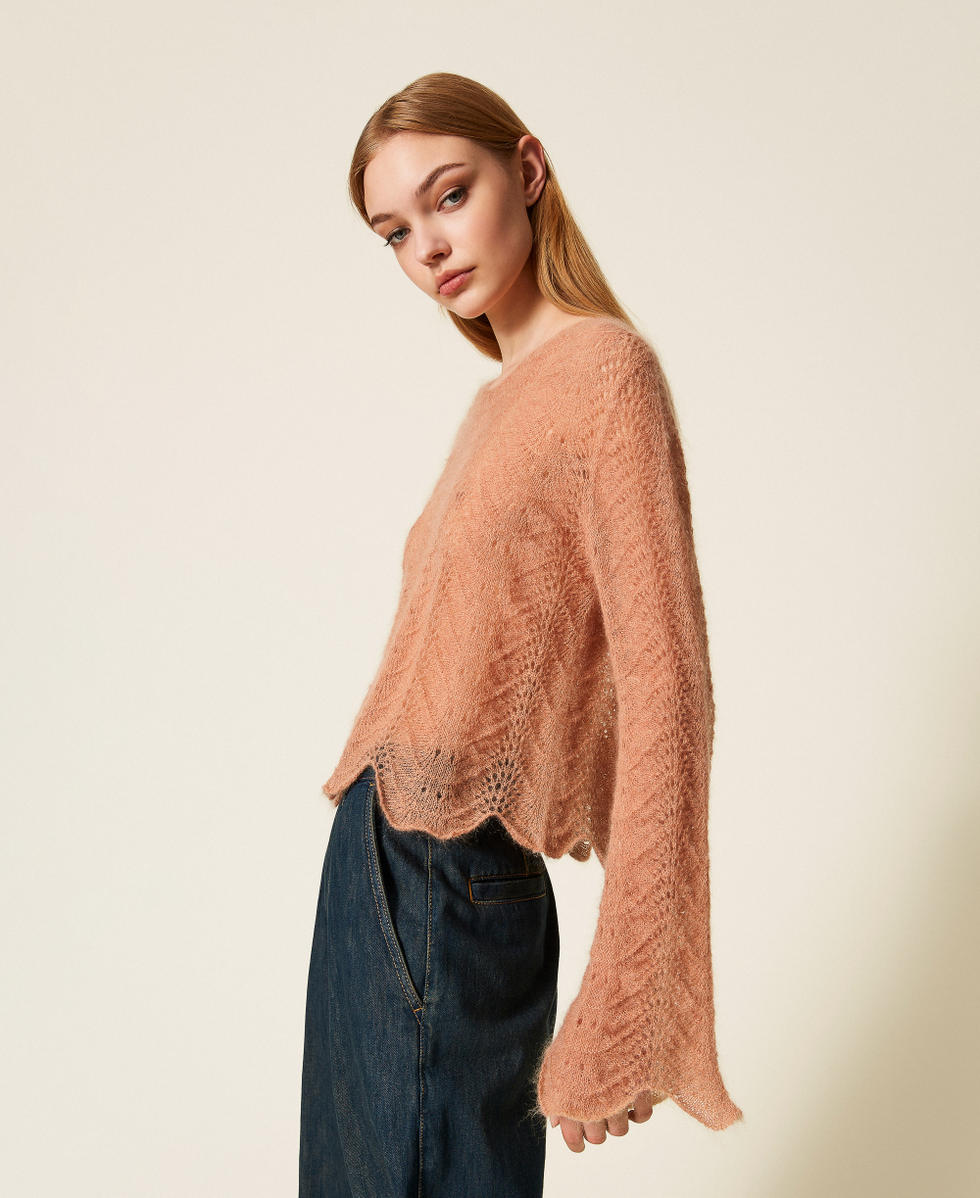 Pull en mohair m&eacute;lang&eacute; avec festons Marron &laquo;&nbsp;Toasted Nut&nbsp;&raquo; Femme 252TP3524_12606_02