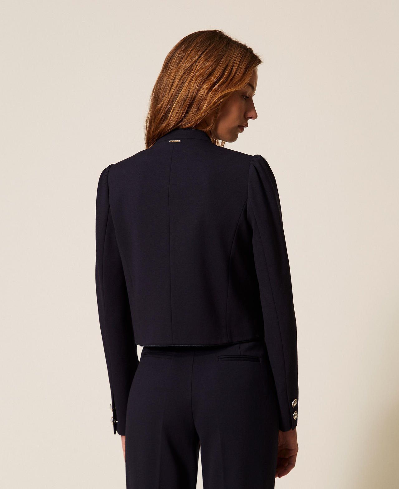 Mandarin collar jacket with decorative buttons Blue Light Woman 261TP2381_13172_03