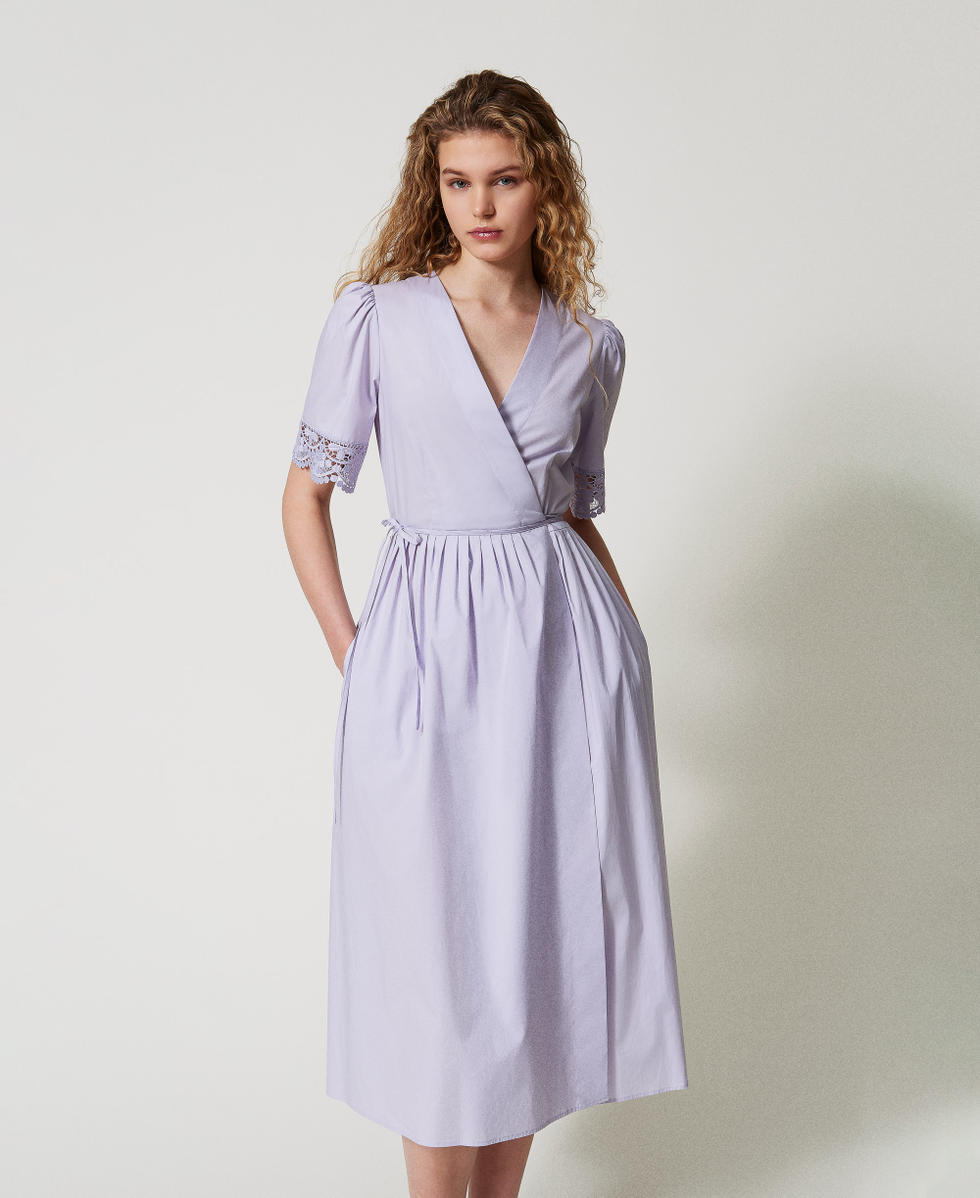 Midi dress in poplin with lace Lilac Flowers Woman 251TT2091_00703_01