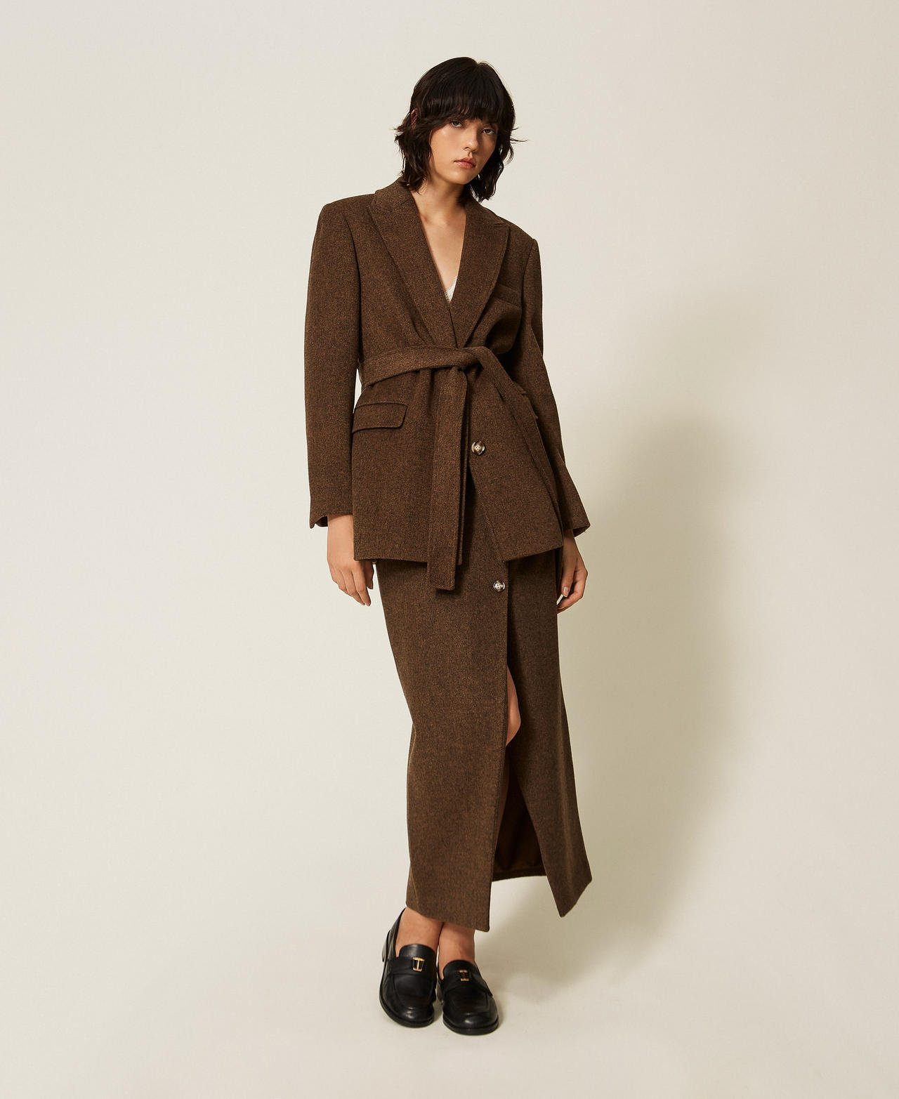 Long velour cloth skirt Mocha Melange Woman 262LI2CBB_13881_02
