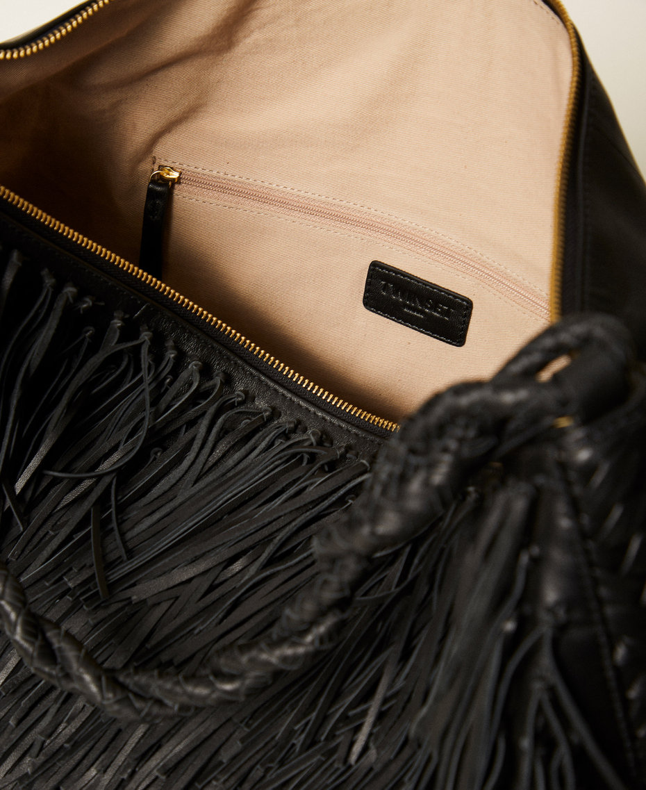 Large 'Liliane' leather bag with fringes Black Woman 252TS8EAA_00006_04