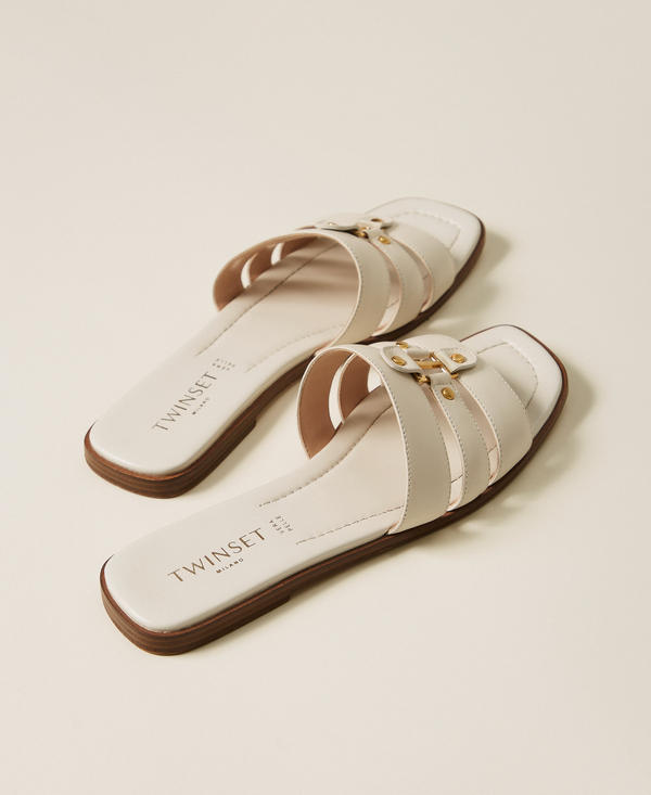 Sandalias slide de piel con logotipo