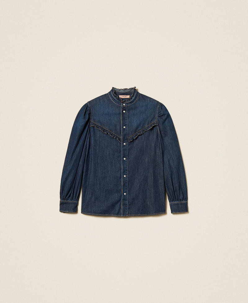 Denim shirt with ruffles Dark Denim Woman 261TP2672_01313_S0