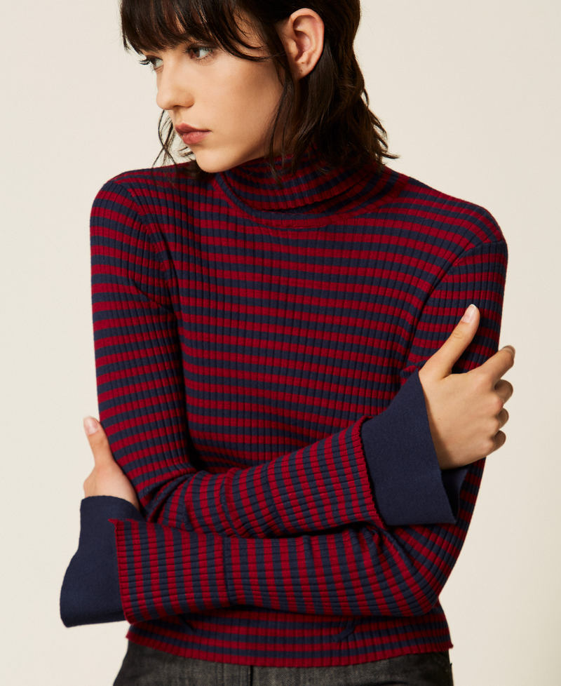 Pull col montant ray&eacute; Rayure Rouge "Rhubarbe"/Bleu Blue Paint Femme 262AP3250_13875_04