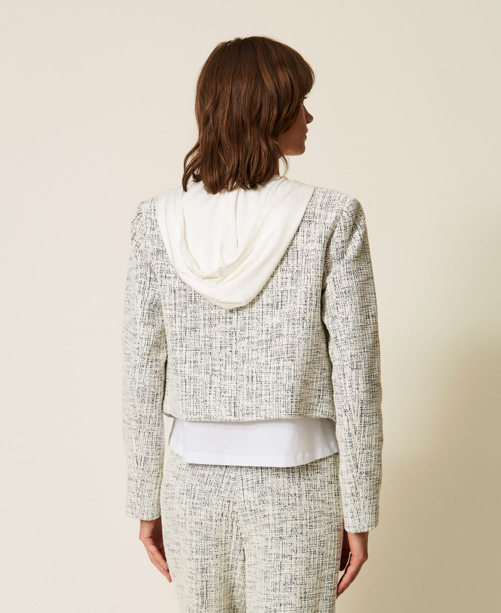 Chaqueta de felpa trenzada Tweed Off White / Negro Mujer 262LI2HCC_13877_03