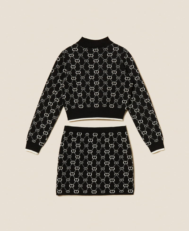 Pull et jupe jacquard avec Oval T Noir/Petit Logo Blanc Cassé Fille 252GJ3022_12795_S1