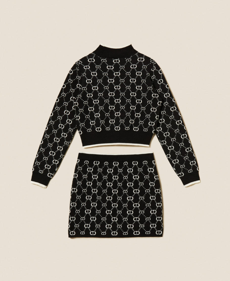 Pull et jupe jacquard avec Oval T Noir/Petit Logo Blanc Cassé Fille 252GJ3022_12795_S1