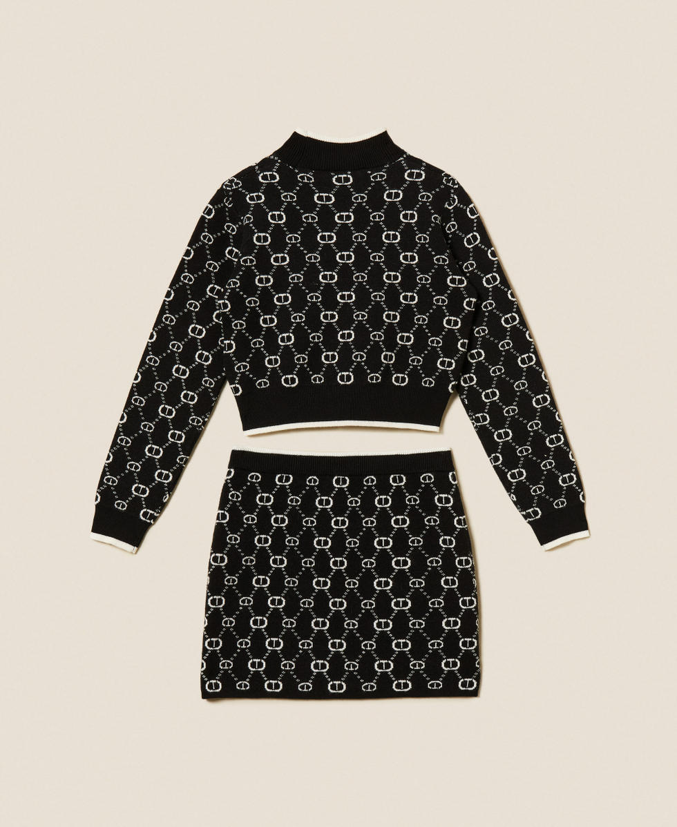 Pullover und Rock aus Jacquard mit Oval Ts Schwarz / Micro Logo Off White M&auml;dchen 252GJ3022_12795_S1