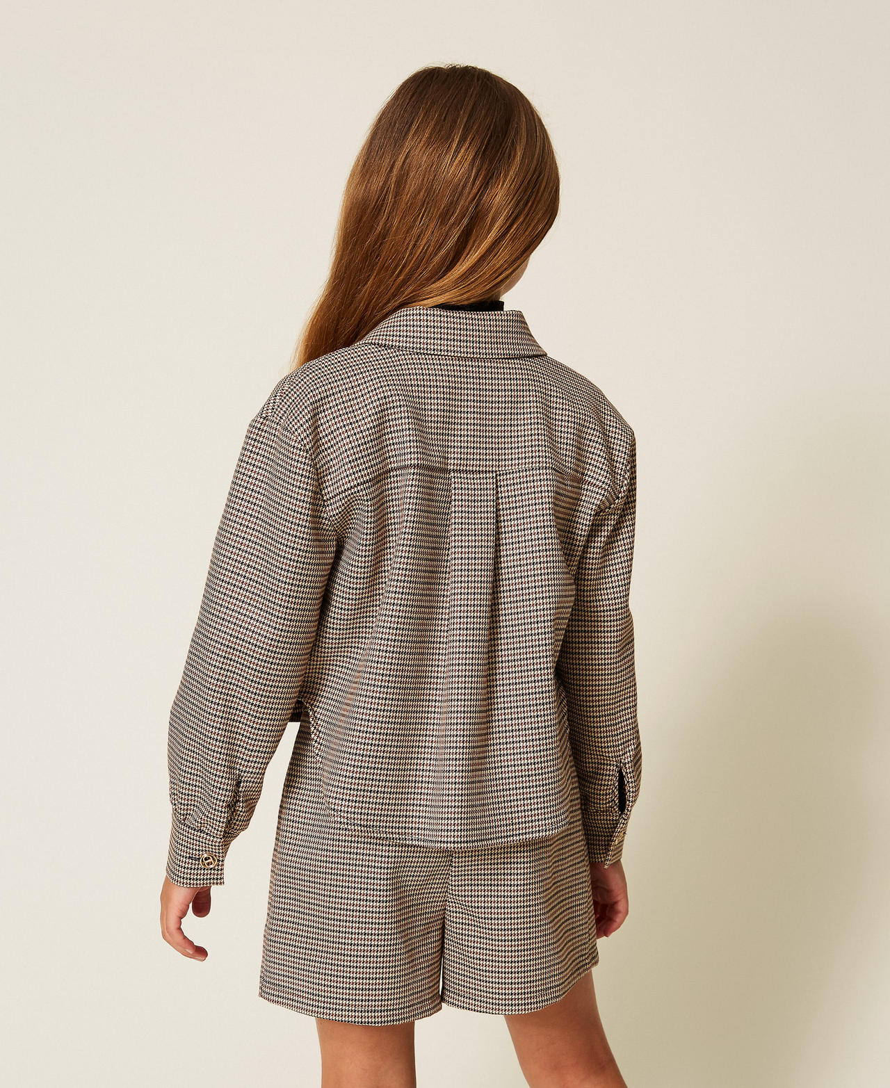 Houndstooth oversized shirt Camel Houndstooth Girl 252GJ2102_12717_03