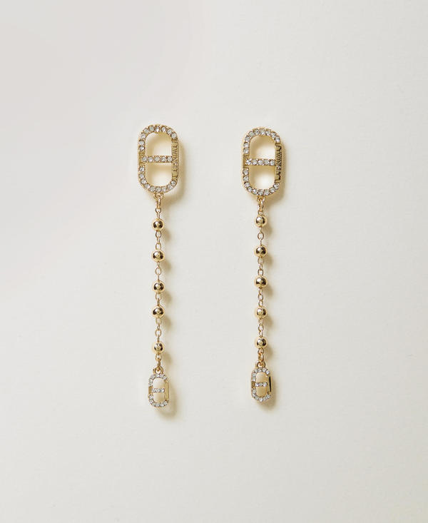 Pendant earrings with rhinestones and Oval T