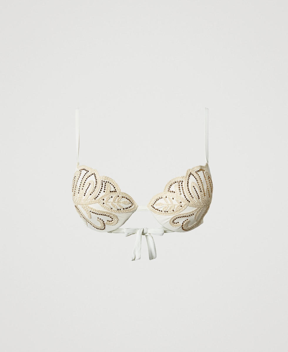 Push-up bikini top with embroidery and rhinestones Mother Of Pearl Woman 251LBMY44_00059_S0