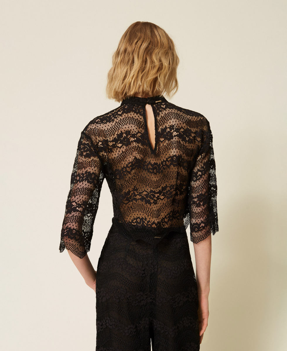 Blusa in pizzo macram&egrave; Nero Donna 261TP2900_00006_03