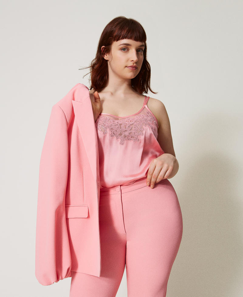 Satin top with embroidery Peach Woman 251TP2371_12142_01
