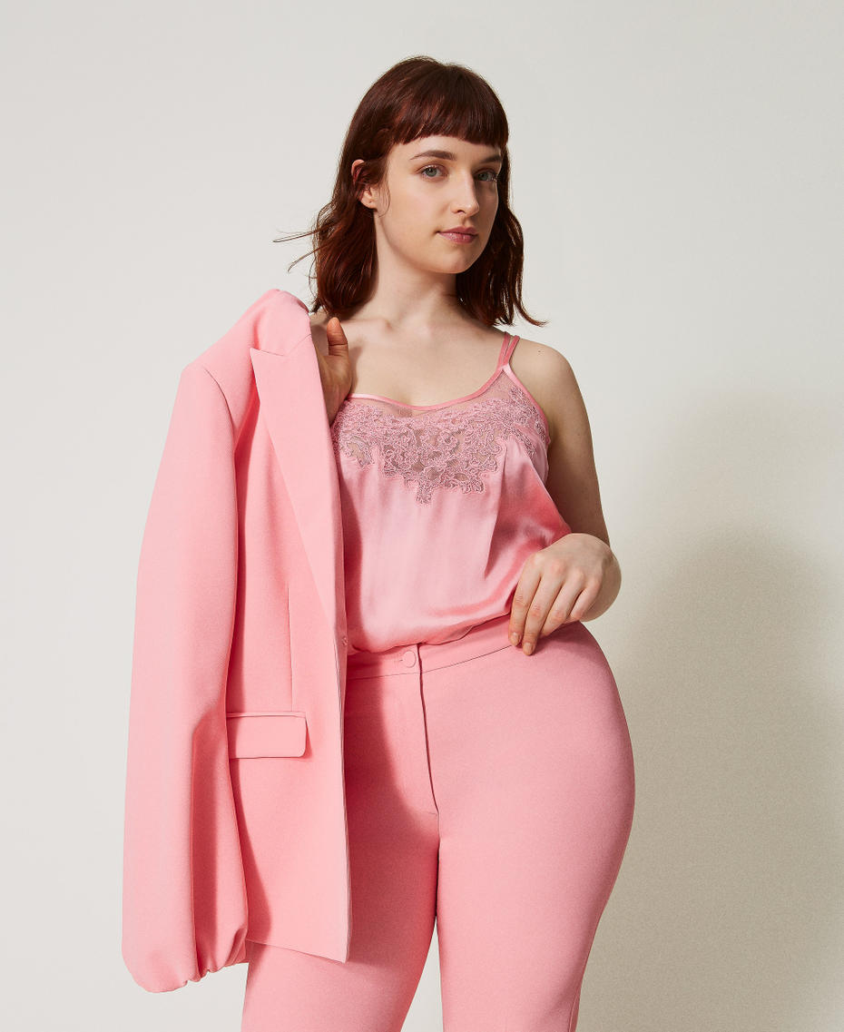 Satin top with embroidery Peach Woman 251TP2371_12142_01