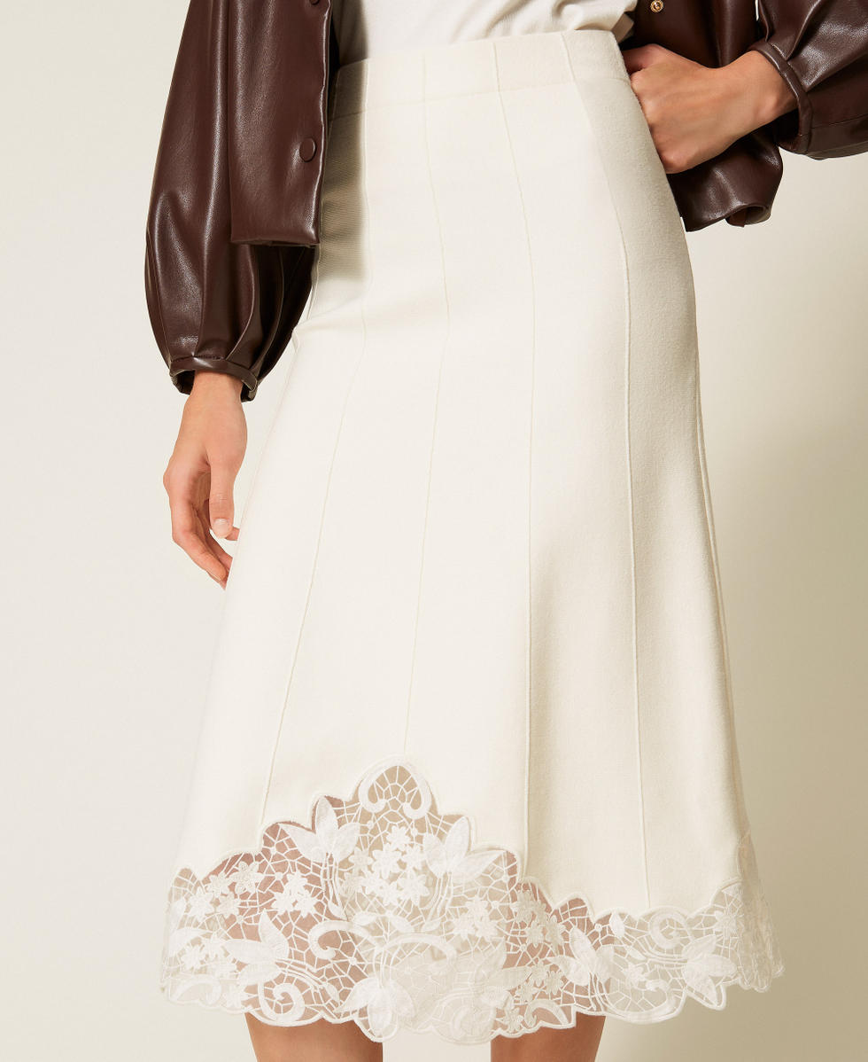 Knit midi skirt with organza White Snow Woman 252TP3407_00282_04