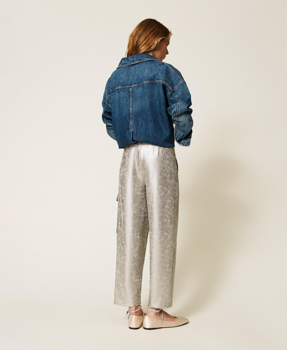Pantalon effet cuir craquel&eacute; Argent Femme 252AP2400_00995_02