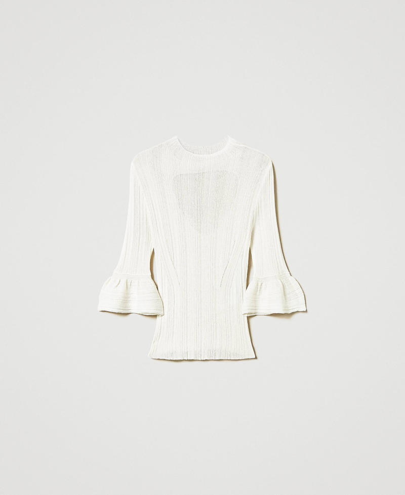 Jersey ceñido acanalado con volantes Blanco Sugar Mujer 251AP3030_00632_0S