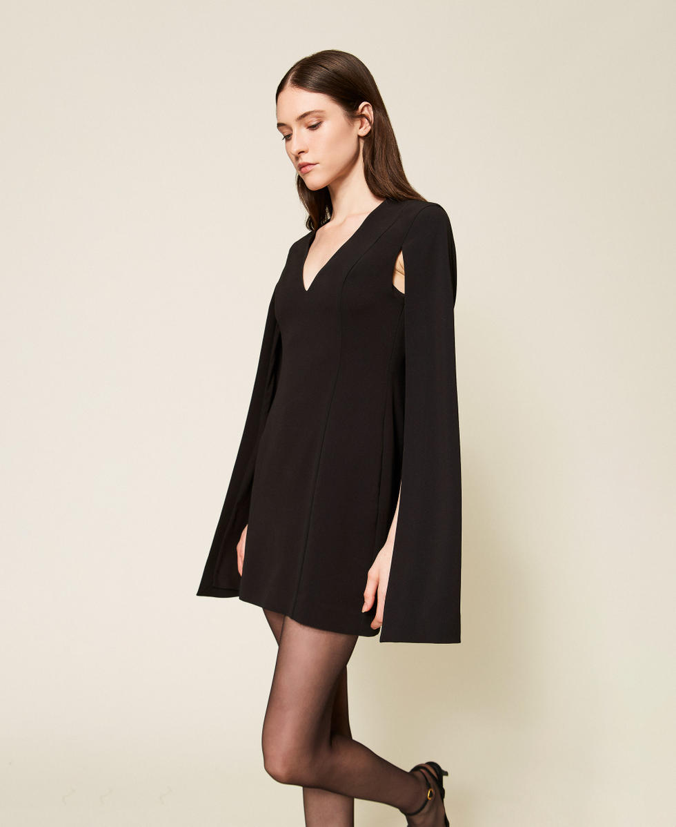 Robe courte cape en cr&ecirc;pe Noir Femme 252TT2402_00006_02