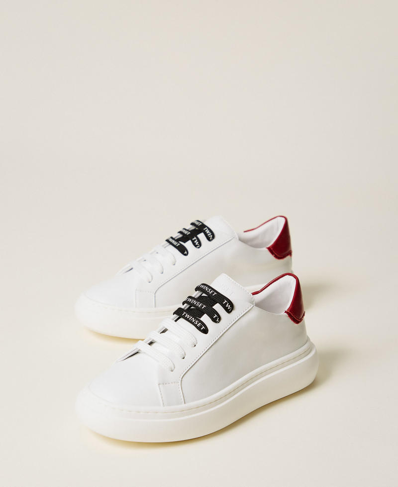 Leather trainers with logo Two-tone Off White/Red Ruby Girl 262GCJ032_13725_02