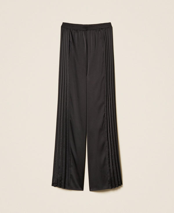 Wide leg trousers with pleated inserts