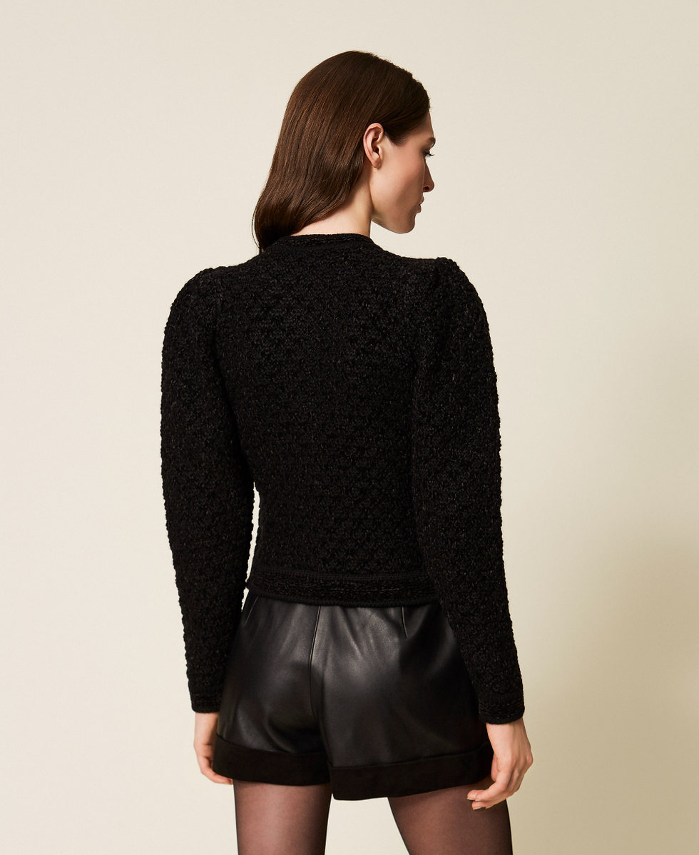 Jacke aus zweifarbigem Jacquard-Strick Schwarz Frau 252TS3100_00006_03