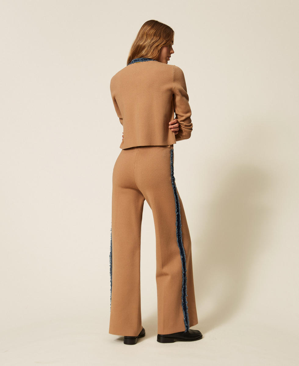 Knit trousers with denim trim "Dune" Beige/Denim Woman 262LI3GDD_13721_03