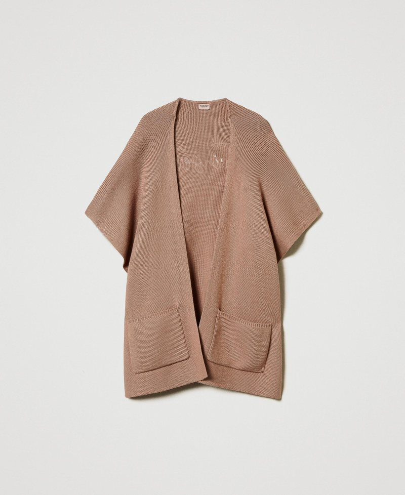 Knit poncho with embroidered logo Sandy Brown Woman 242TA4150_11754_S0