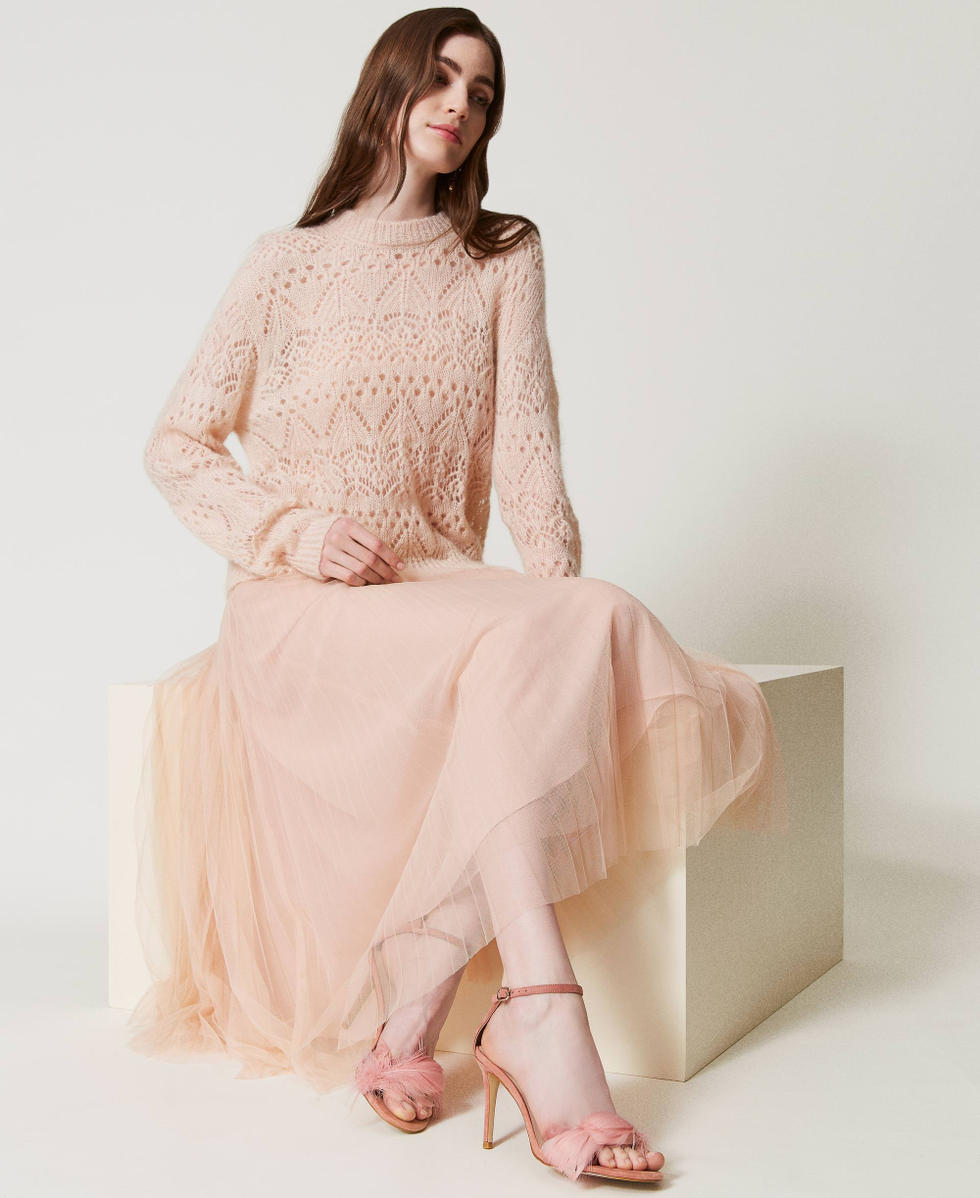 Leather sandals with feathers Woman, Pink | TWINSET Milano