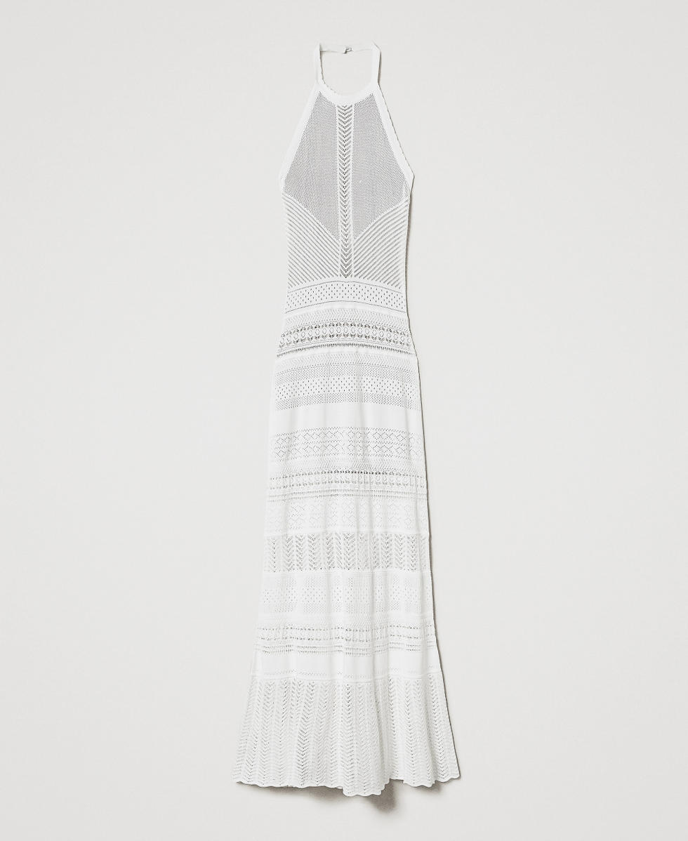 Abito lungo halter in maglia punzonata Bianco Neve Donna 251TT3105_00282_S0