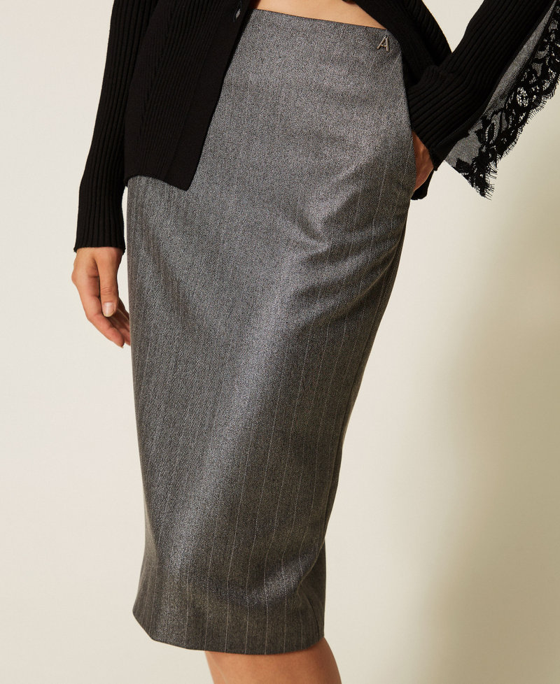Pinstriped midi skirt Coated Anthracite Woman 262AP2434_13684_04